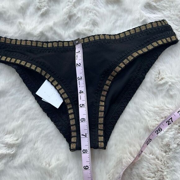 NWT Platinum By Solange Ferrarini Crochet Trim Swim Bikini Bottom Black Gold S - Picture 10 of 10